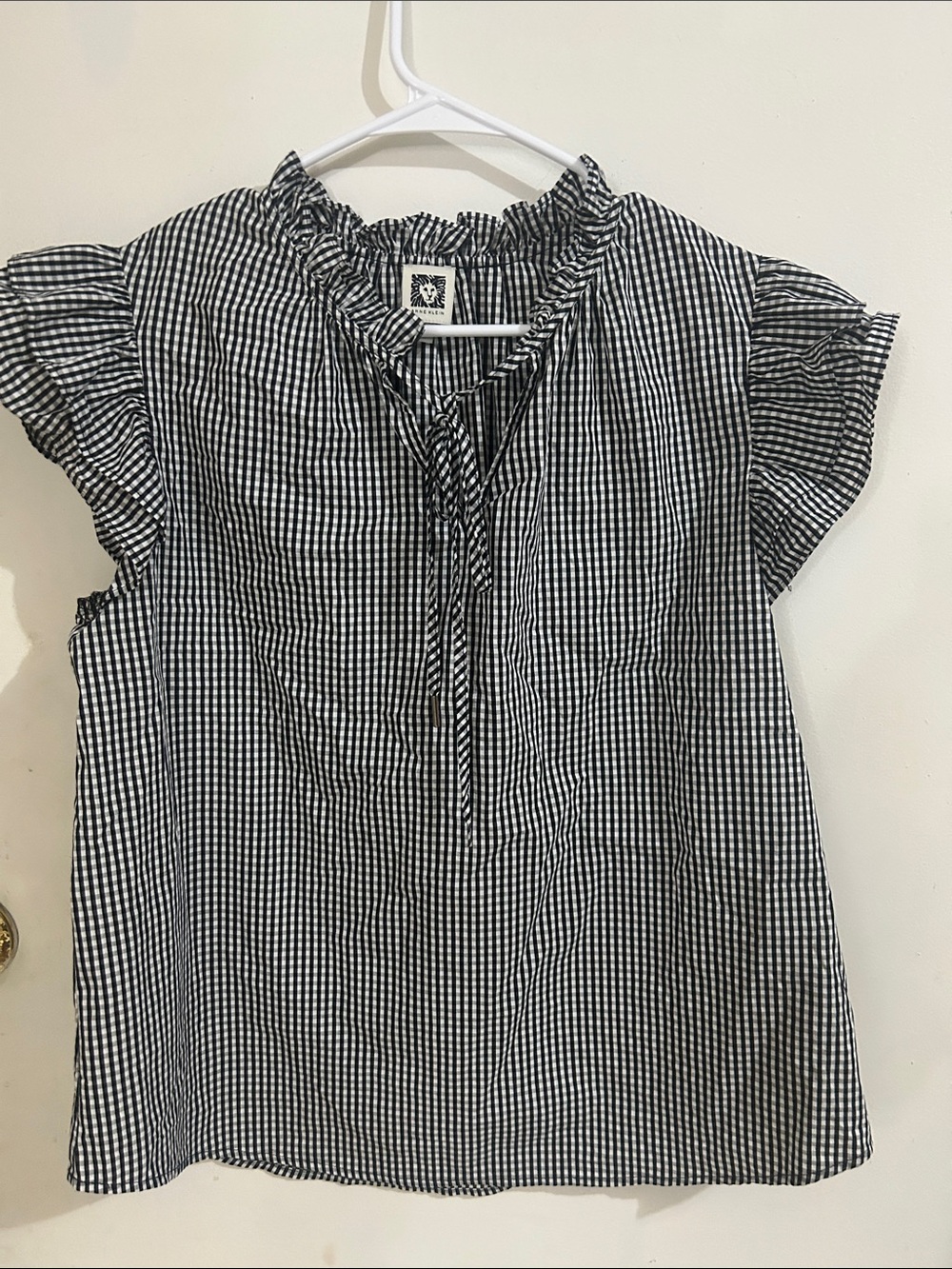 Black & White Gingham Ruffle Neck Dress